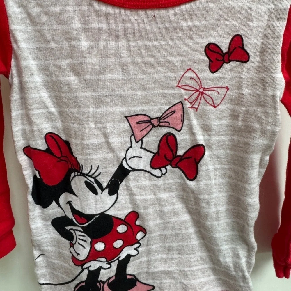 Disney Junior Minnie Mouse 4T Girls Red and Gray Long Sleeve Pajama Top Shirt
